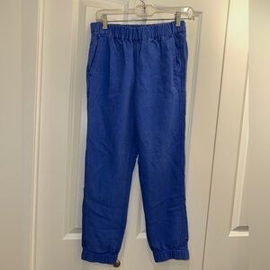 J. Crew Point Sur Cotton Pant, blue. Size 00. Elastic waist & ankles. 4 pockets